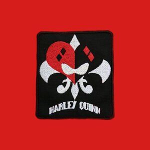 Harley Quinn embroidered card style patch done in classic heart and fleur de lis
